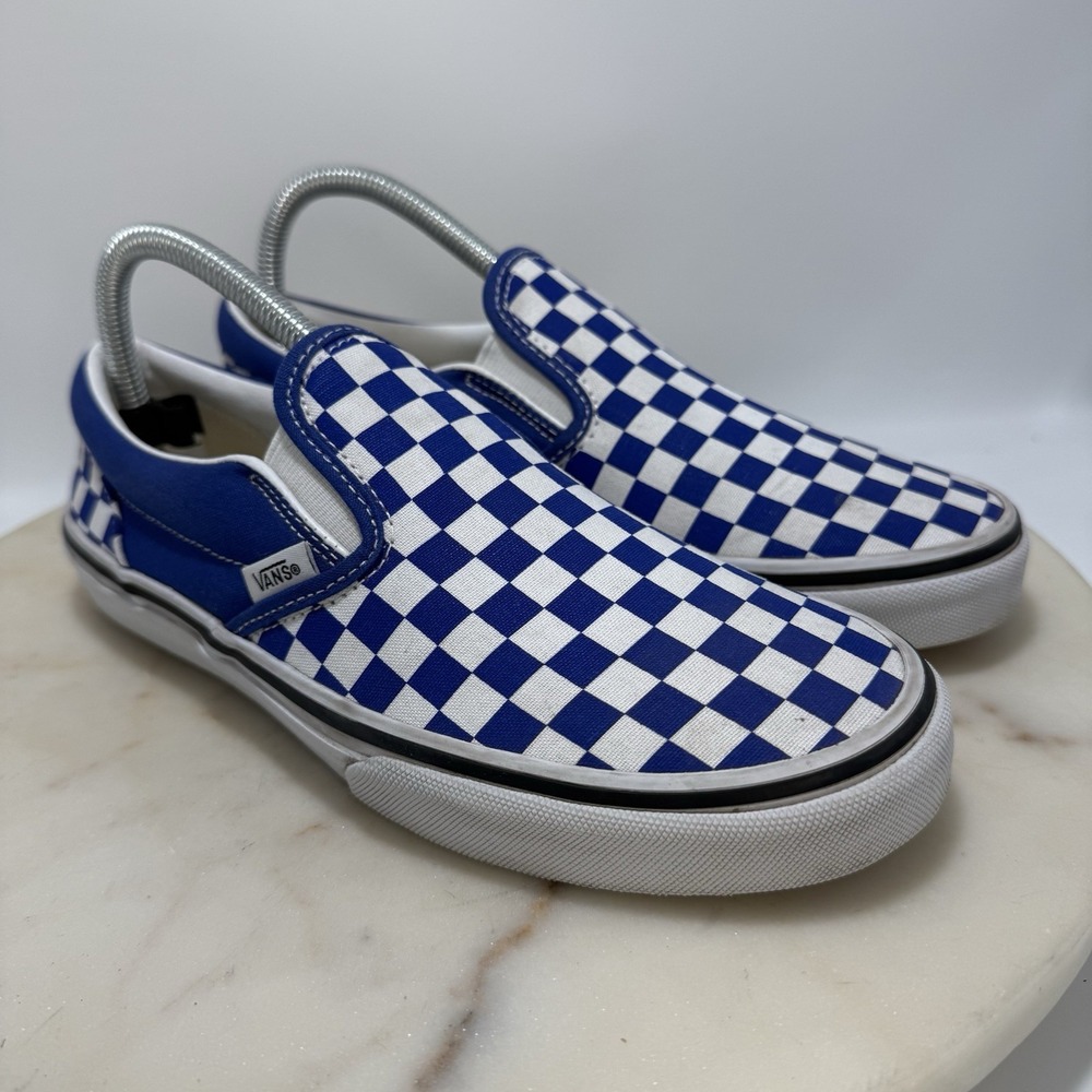 Vans Classic Unisex Jrs 6.5/Women's 8 White Blue Checkerboard Slip-On Sk8 Shoes